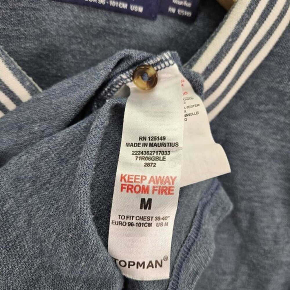 TOPMAN Golf Polo Shirt Mens Size M Contrast Collar Striped Blue Short Sleeve - Picture 7 of 10